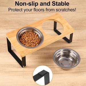 15 ° eğimli yükseltilmiş kedi maması kabı kaymaz paslanmaz çelik kedi besleme yemekleri ahşap <span class=keywords><strong>stand</strong></span>ı çevre dostu anti-kusma' - Product Image 5
