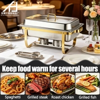 Chauffe-Plat Rectangulaire Commercial en Acier Inoxydable 9L Demi-Doré pour Buffet, Ensemble Chauffe-Plats pour Restaurant, Équipement de Cuisine