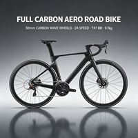 Vélo de route R5pro entièrement en carbone 700C, roues en carbone Wave 50 mm, 24 vitesses, freins à disque hydrauliques SENSAH, boîtier de pédalier T47, axe traversant, 9,1 kg, vélos aérodynamiques
