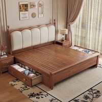 Cadre de lit vintage en bois massif de style ferme française avec rangement, lit plateforme capitonné cintrée pour chambres Queen et King