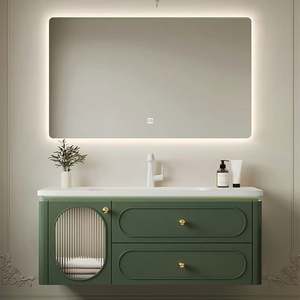 Modern Minimalist <b>Light</b> French <b>Bathroom</b> <b>Cabinets</b> Set Customized Single Wall Mounted Ceramic Basin Floating <b>Bathroom</b> Vanity - Product Image 1