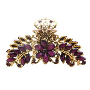 Jepit Rambut Logam Vintage Elegan Besar, Penjepit Rambut Model Ponytail dengan Kristal Berlian Imitasi untuk Wanita - Product Image 5