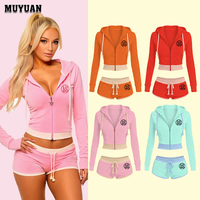 Ensemble de survêtement en velours 2 pièces pour femme, veste courte zippée et short, color block, style Y2K, vêtements de sport d'été avec logo personnalisé