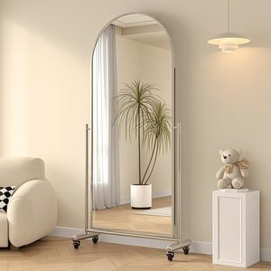 Miroir sur pied minimaliste fait main, cadre en acier inoxydable, grand miroir arqué multifonctionnel pour la maison - Product Image 5