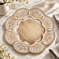 Assiette de présentation de luxe en plastique de 13 pouces, motif floral gaufré, effet antique texturé, pour décoration de réceptions de mariage et banquets
