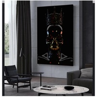 Art mural abstrait en métal en forme de crâne, style moderne, peinture pulvérisée noir et or, affiches imprimées sur toile, impressions pour salon, chambre à coucher, décoration intérieure