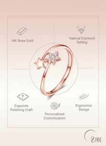 Anillo Trenzado con Incrustaciones de Diamantes de Estilo Clásico en Oro Rosa de 18K con Estrellas, Joyería Fina con Certificación NGTC, Modelo RWDA-00665V, VM.Jewelry - Product Image 3