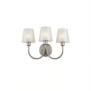 Applique murale moderne à 3 lumières pour salle de bain, finition nickel brossé, abat-jour en verre dépoli, sans ampoules - Product Image 1