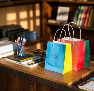 Bolsas de Papel Reciclable de Alta Resistencia con Logotipo Personalizado, Asas de Cinta, para Librerías y Bibliotecas - Product Image 3