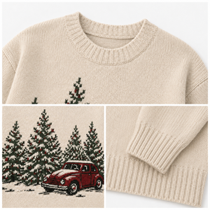 Pull en cachemire pour homme, Noël, motif neige, sapin, voiture rouge, col rond, manches longues, logo personnalisé, OEM, ODM - Product Image 2