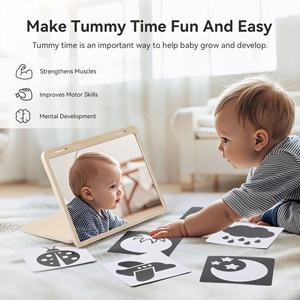 Juguete de espejo de bebé con tiempo de barriga de madera con tarjetas de estimulación Visual, <span class=keywords><strong>juguetes</strong></span> Montessori para niños, juguete educativo de aprendizaje temprano para niños pequeños - Product Image 5