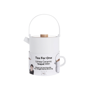 Tetera de cerámica Tea For One Umea con tapa y asa de madera para preparar una sola taza - Product Image 2