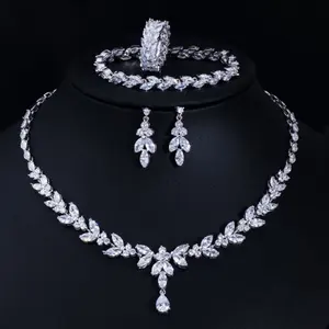 new fashion full moissanite diamond 18k gold plated women bridal jewelry set