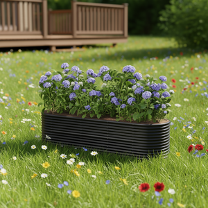 Bac à légumes surélevé rectangulaire en acier thermolaqué anthracite moderne pour arrangements saisonniers extérieurs, durable et autoportant - Product Image 2