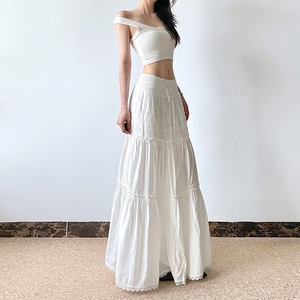 Falda Larga Blanca con Parches de Encaje Francés para Mujer, Corte Entallado, Estilo Minimalista, Elegante, Estética Juvenil - Product Image 4