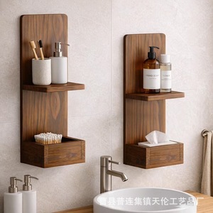 Cross-border wooden <b>floating</b> <b>wall</b>-mounted <b>shelf</b>, bedside planter, mobile phone holder, bathroom scented candle holder, flower - Product Image 4