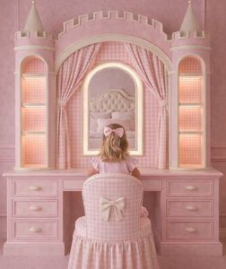 <span class=keywords><strong>Bureau</strong></span> <span class=keywords><strong>enfant</strong></span> sur le thème du château de rêve à l'européenne, avec plusieurs tiroirs de grande capacité, table d'étude et d'écriture pour les chambres des filles - Product Image 3