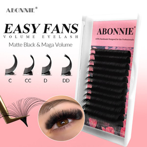 Extensiones de Pestañas Abonnie Easy Fan Volume, Color Negro Mate, Curvatura D, Hechas a Mano para Profesionales - Product Image 1