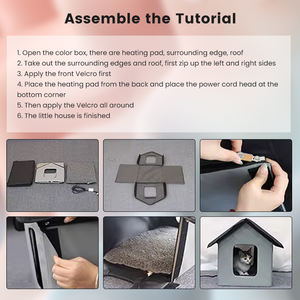 Lit pour <span class=keywords><strong>animaux</strong></span> de compagnie extérieur résistant à l'eau avec coussin chauffant électrique motif solide maison pour chat avec fermeture à bouton abri errant - Product Image 6