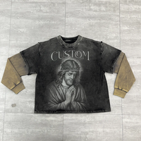 T-shirt personnalisé streetwear avec impression DTG, coupe ample, effet délavé au soleil, délavé à l'acide, double couche, manches longues, pour hommes