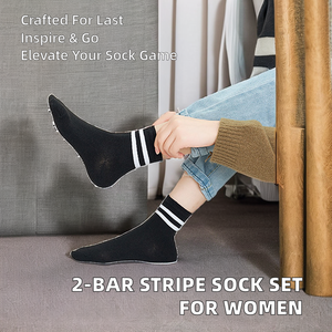 <span class=keywords><strong>Lot</strong></span> <span class=keywords><strong>de</strong></span> 5 paires <span class=keywords><strong>de</strong></span> chaussettes <span class=keywords><strong>de</strong></span> sport respirantes mi-mollet pour femme, avec 2 bandes rayées, style mode - Product Image 5