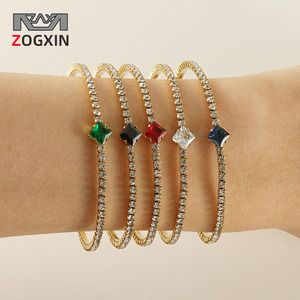 ZOGXIN Diamond <b>Bracelets</b> 18K Gold Plated Princess Cut Rhinestone Women's Jewelry Everyday Wear - Product Image 1