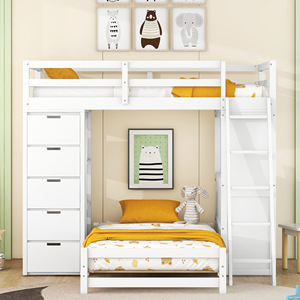 White Loft Bed With Desk And <b>Storage</b> Drawers For <b>Kids</b> Bedroom Furniture - Product Image 3