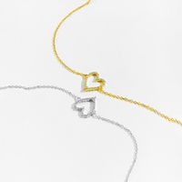 Collier et bracelet en argent 925 plaqué or FUAMAY, délicats, avec un cœur, pour couples, pour femmes