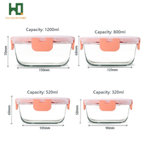 Récipient de stockage des aliments en verre carré Snap-Lock School Kitchen Camping Picnic Glass Lunch Box