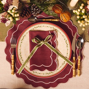 <b>Linen</b> Napkins with Scalloped Edges Farmhouse <b>Table</b> Decor Cloth Napkin Natural French for Hotel Festival <b>Christmas</b> Europe - Product Image 2