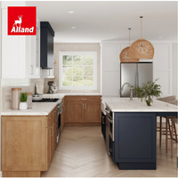 Armoires de cuisine sur mesure en MDF avec porte en verre, style transitoire Alland, finition laquée mate, panneau de porte Shaker
