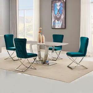 New design cheap price white grey marble top dining table set