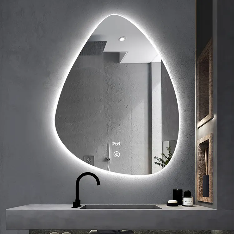 Безрамное настенное зеркало в форме капли с подсветкой, украшение для стен гостиной, декоративное настенное зеркало для туалетного столика со светодиодной подсветкой