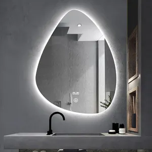 Tropfen Wasser form rahmenlose hintergrund beleuchtete Wand spiegel Wohnzimmer Wand dekoration Eitelkeit dekorative Wand spiegel mit dem LED-Licht