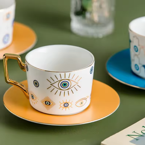 High Quality Custom Porcelain Tea Cups Saucers Big-Eyed Milk Mug Trendy High-End Business Gift Eco-Friendly Dishwasher Safe - Product Image 6