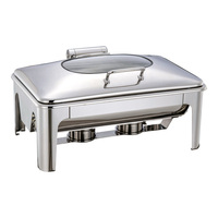 Plat de service rond en acier inoxydable poli miroir avec poignée latérale et couvercle en verre pour buffet de restaurant - Vente en gros