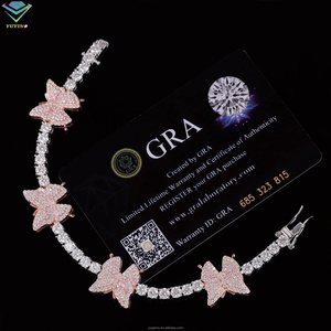 Hermosa Cadena de Tenis con Mariposas de Moissanita de 3 mm de Ancho, Plata de Ley 925, Collar de Mujer con Diamantes VVS, Cadena de Tenis con Eslabones de Mariposa - Product Image 5