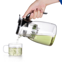 SAMADOYO Théière en verre borosilicate transparent écologique de 900 ml, résistante à la chaleur, avec infuseur à thé intégré, design moderne