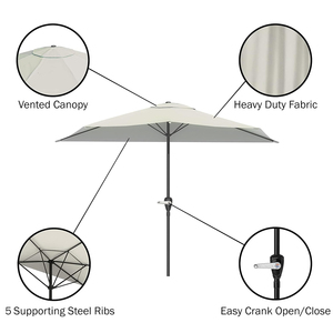 Parasol demi-rond moderne de <span class=keywords><strong>9</strong></span> pieds à manivelle blanche Parasol de jardin à 5 nervures en acier pour cour extérieure, salle à manger extérieure, hôtel - Product Image 4