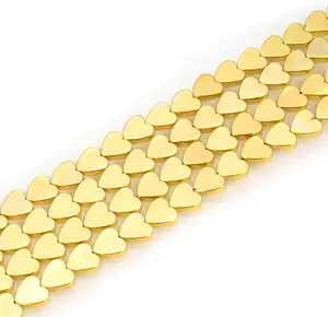 Natural Hematite White Gold Plated Gemstone Heart Shape Stone Beads
