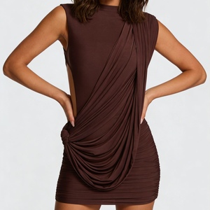 ชุดเดรสสั้นรัดรูปแขนกุดสำหรับผู้หญิง คอสูง แต่งระบาย แฟชั่นสำหรับงานปาร์ตี้ - Product Image 2