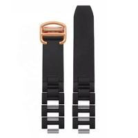Bracelet de montre en silicone blanc et noir de 20 mm avec fermoir déployant et boucle en or rose noir pour Cartier Santos, bracelet en caoutchouc Ballon Bleu