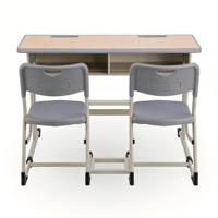 Bureau d'étude double en bois massif avec chaise intégrée, tiroirs séparés, grand espace de rangement, design avec fente pour stylos