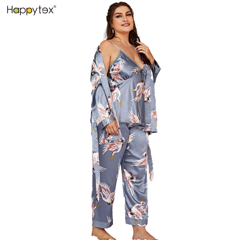Women High Quality Plus Size Pieces Sleepwear Satin Cute Pajamas