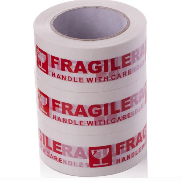 Hot Selling BOPP FILM Coated Express Delivery Shipping Packing Printed Red Fragile Message Marking Tape