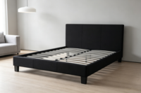 Cadre de lit plateforme moderne rembourré noir, lit simple en tissu avec tête de lit rembourrée, aucun sommier tapissier nécessaire, taille King/Queen