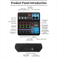 Console audio professionnelle 5 canaux avec alimentation fantôme 48V, mini table de mixage DJ avec USB pour l'enregistrement, le karaoké, la lecture sur PC, table de mixage audio