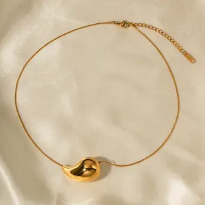 Nuevo estilo, collar de gota de lágrima grande chapado en oro de 18 quilates, collares llamativos gruesos de gota de agua de acero inoxidable