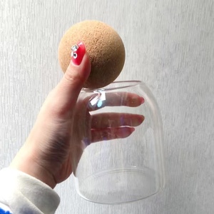 Récipient de bougie en verre borosilicaté élevé avec boule de liège couleur arc-en-ciel couleur unie quantité minimale de commande <span class=keywords><strong>bas</strong></span> - Product Image 1