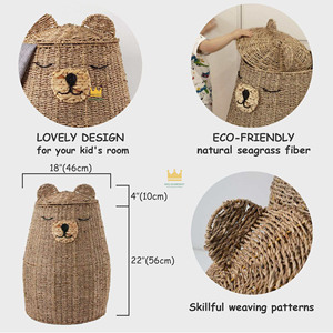 ตะกร้าเก็บของเด็กทำจากหญ้าทะเล ดีไซน์หน้าหมี ขายส่งจำนวนมากจากเวียดนาม - Product Image 2
